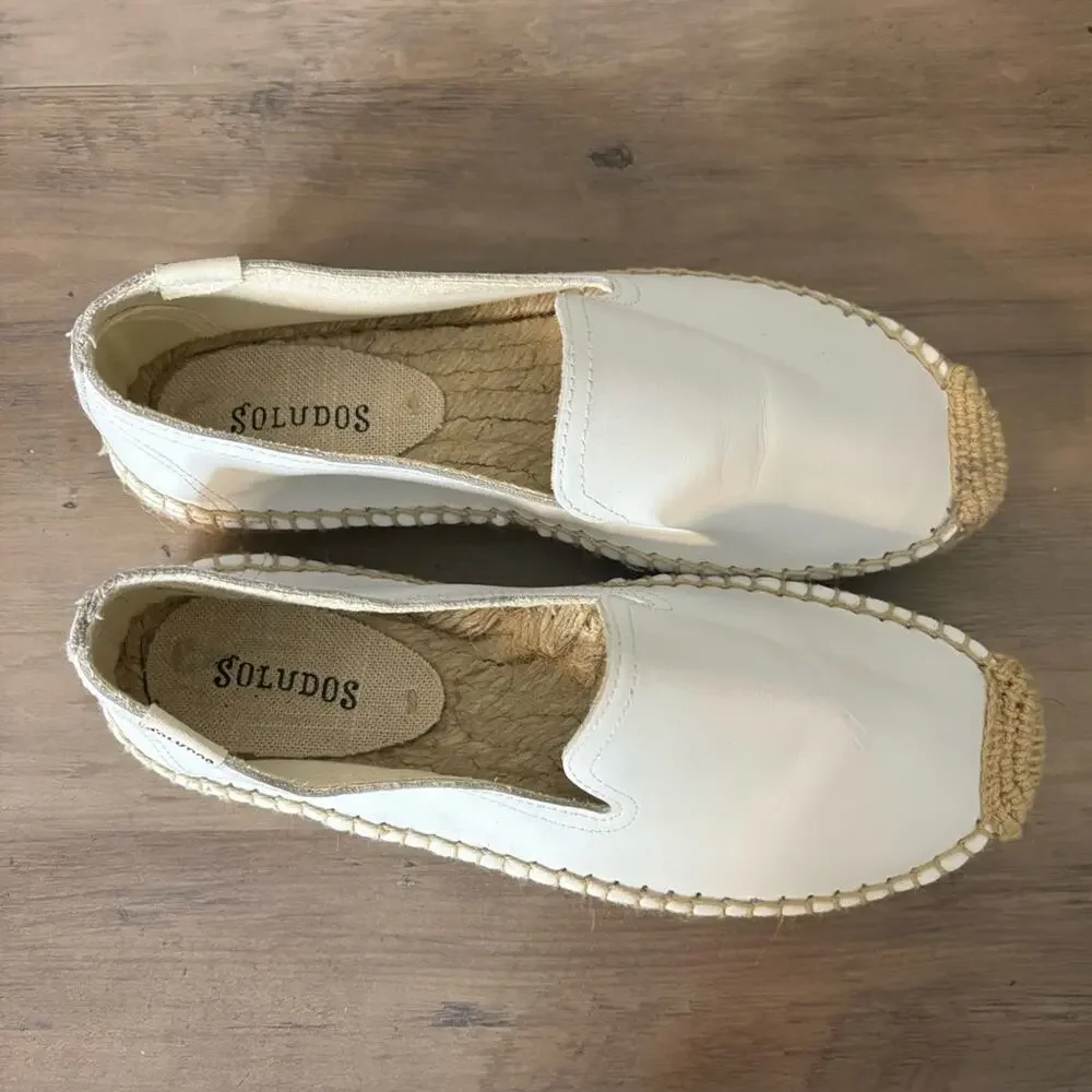 Soludos The Smoking Espadrille in Ivory Linen Twill White Size 6